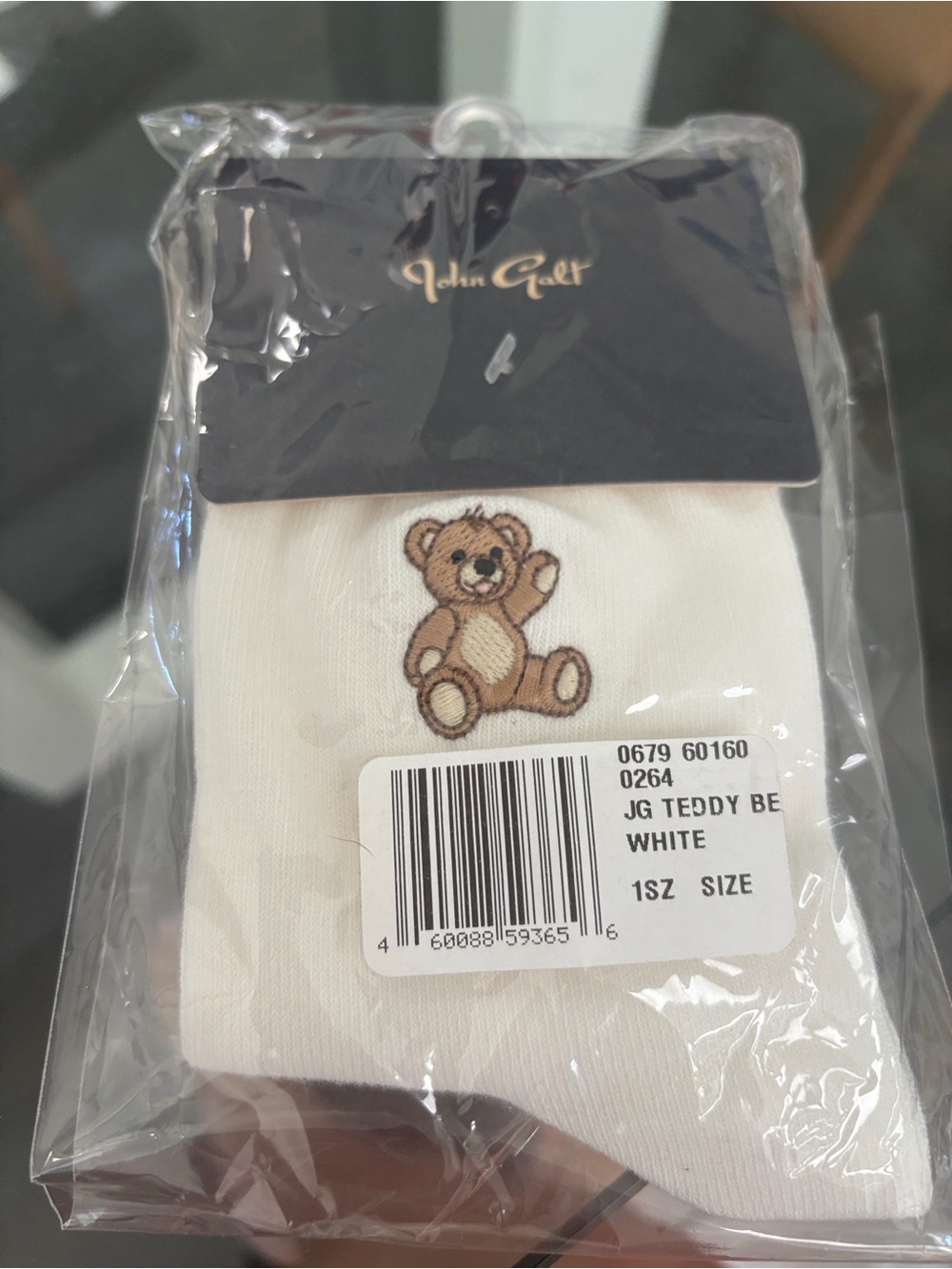 Brandy Melville White Kids Socks with Embroidered Brown Teddy